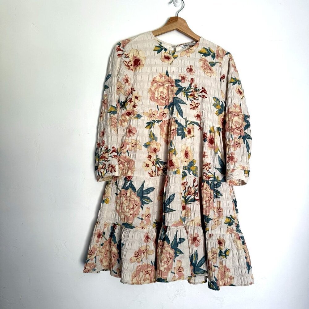 Floral Print Tiered Dress Long Sleeve Cottagecore Zara Size XS